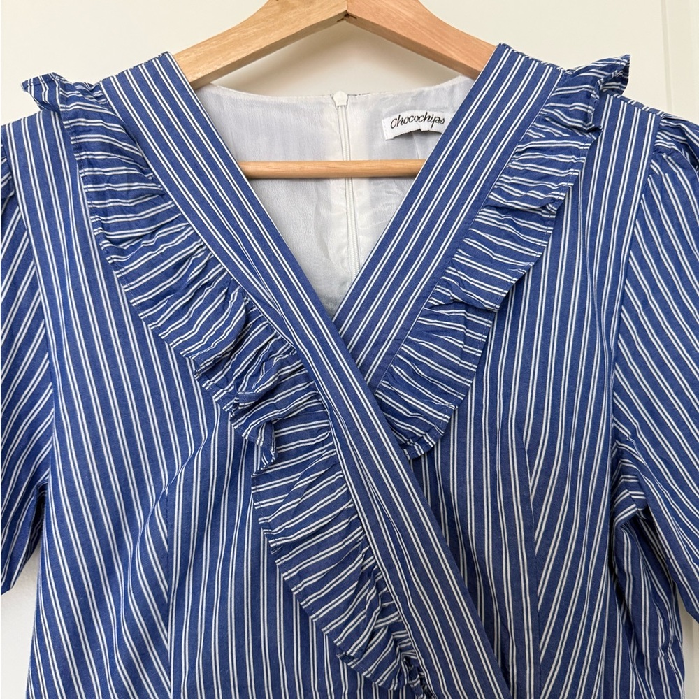 Blue Striped Ruffle Dress - Picture 3 of 5